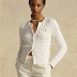 Ralph Lauren Cable-Knit Cotton Crewneck Cardigan Cream white color - size small